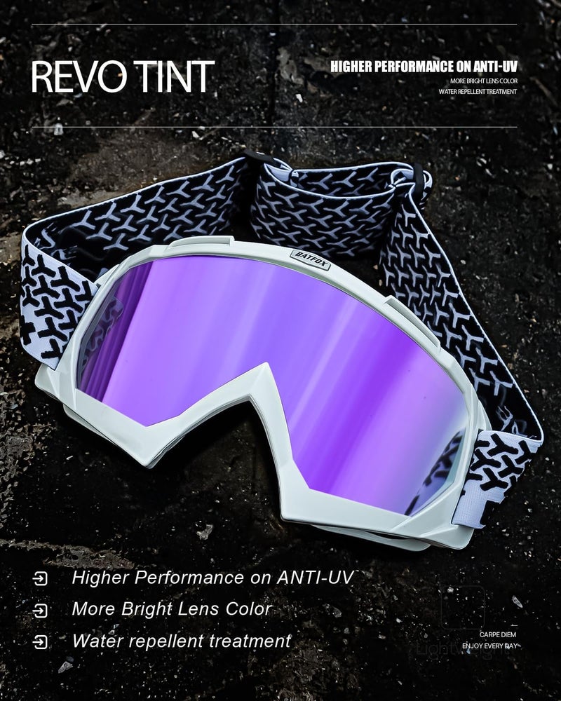 BATFOX Dirt Bike ATV Goggles Motorcycle Gear Riding Motocross Dirtbike 4-Wheeler MX DH Accessories Goggles Glasses for Men Women Youth UV400 Protection Dust-proof Anti-Slip Strap - Image 2